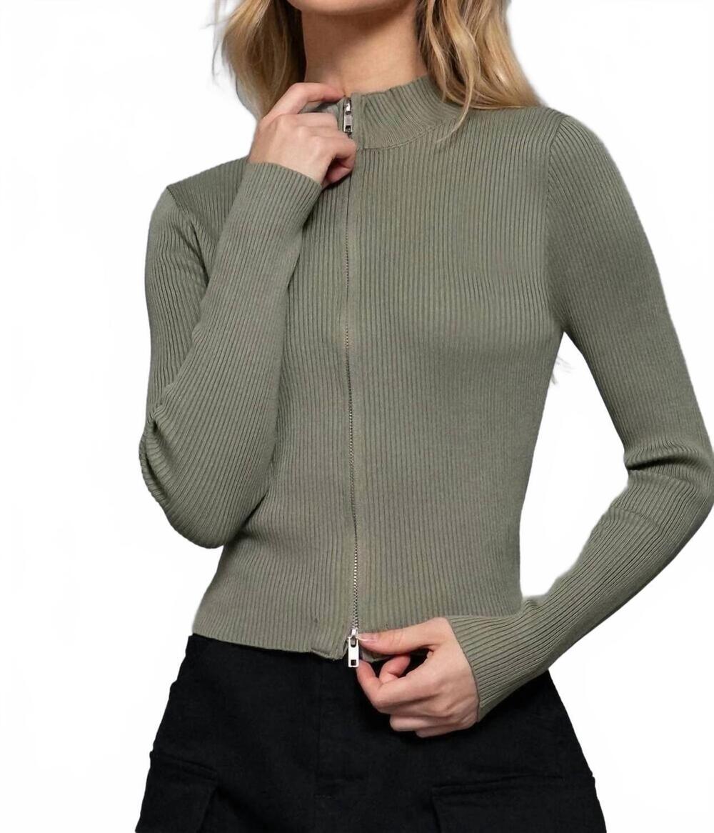 NEW ACTIVE BASIC long sleeve two way open zipper sweater in olive